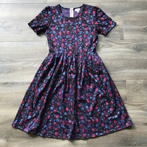 LulaRoe Amelia Black Red Purple Teal Floral Dress